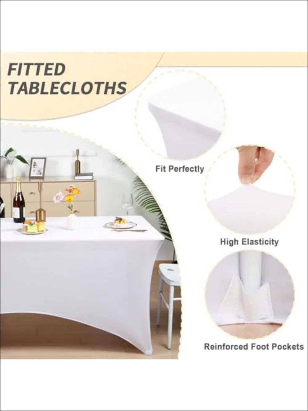 6 Pack 6FT Spandex Fitted Table Cover Rectangle Stretch Tablecloth